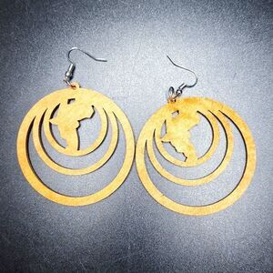 Wood carved circle hoop Africa earrings lightweight boho jewelry